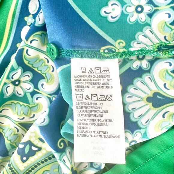Bob Mackie Wearable Art Green Blue Boho Stripes Paisley Button Down 1X - Picture 8 of 9